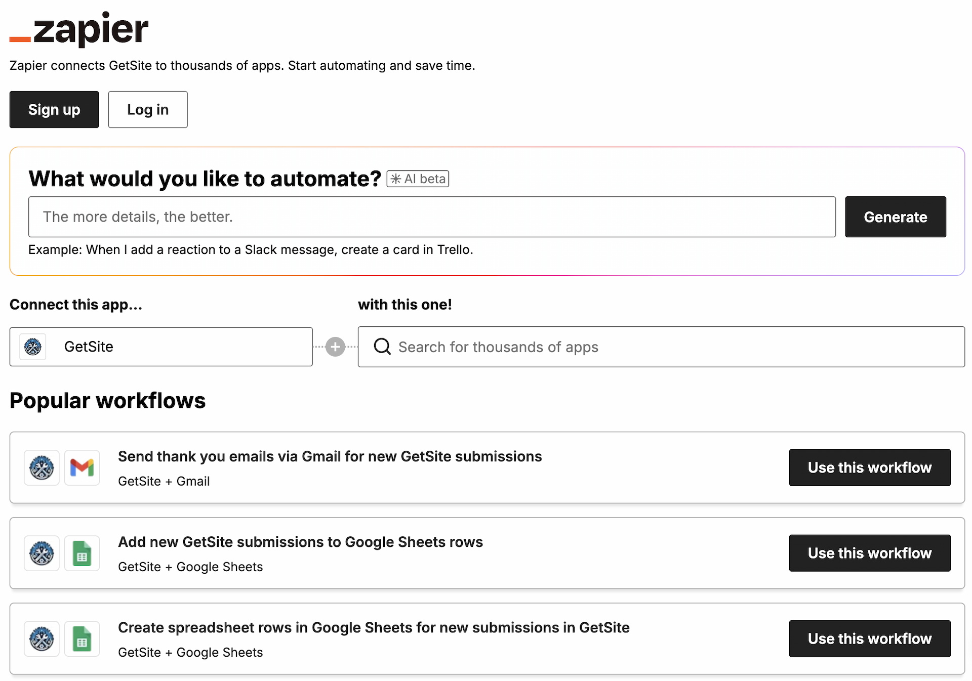 GetSite.ai Zapier Integration