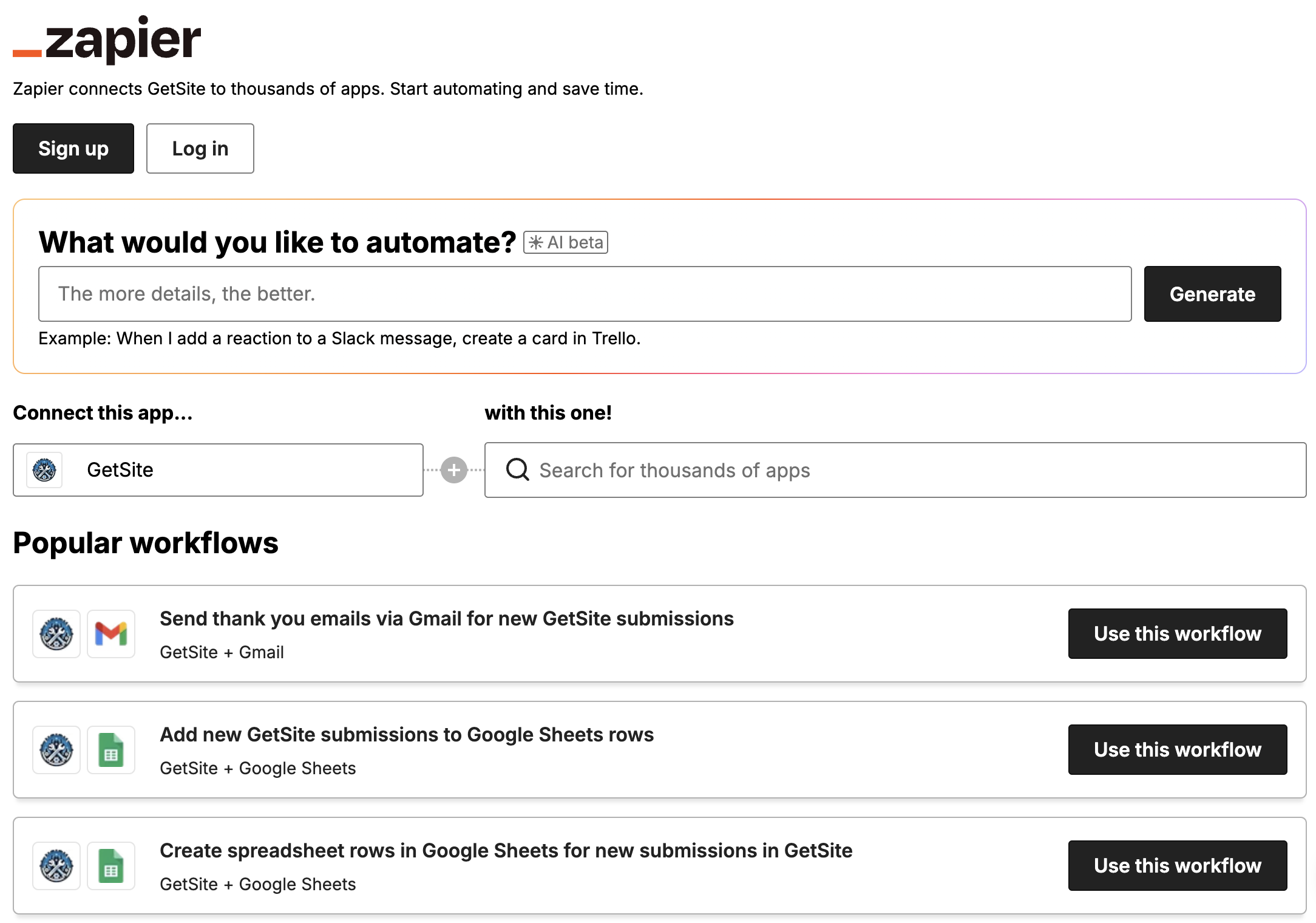 GetSite Zapier Integration