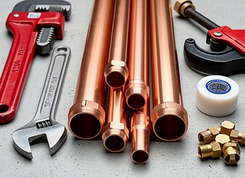 Close-Up of Plumbing Tools and Copper Pipes