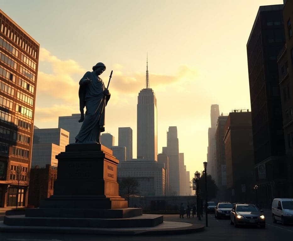 Liberty City Skyline with Happiness Statue