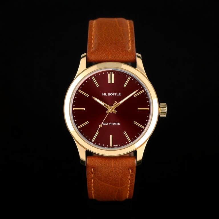 Elegant Gold Watch with Brown Leather Strap