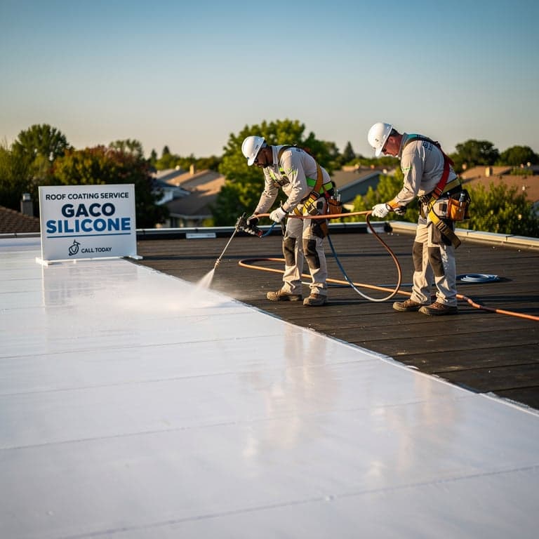 image of workers spraying a roof with GACO for advertisting the service 