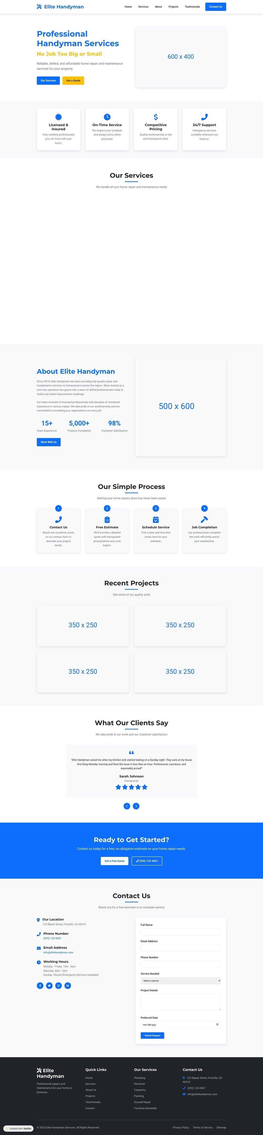 Electrician Website Features
