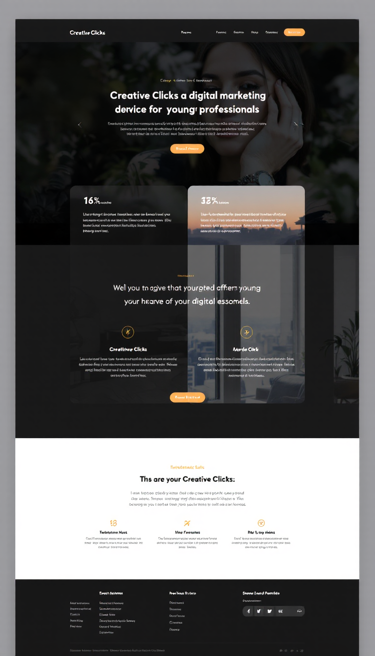 Design a modern one-page website for "Creative Clicks," a digital marketing service aimed at young professionals. Incorporate testimonials, use a sleek color palette that aligns with the brand, and ensure the layout is clean and elegant.