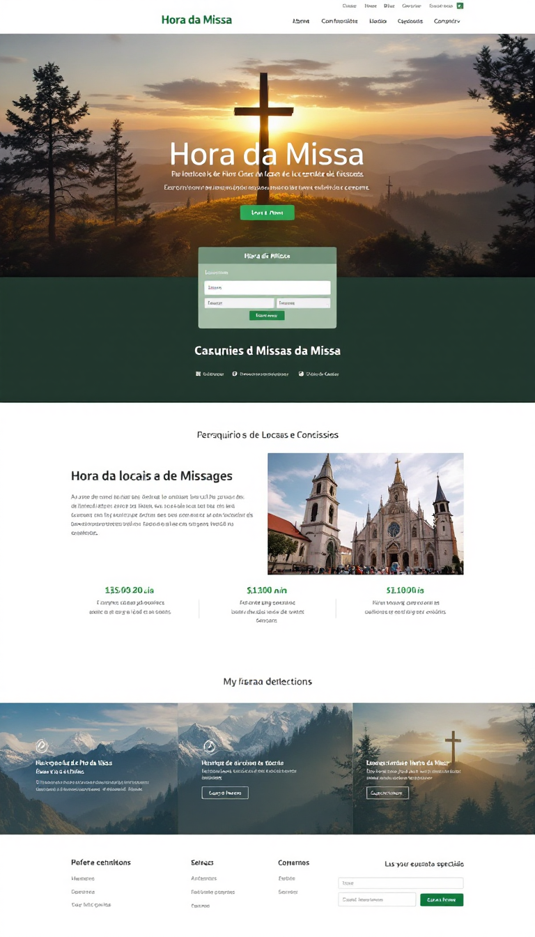 Criar um site acolhedor chamado 'Hora da Missa' com um design simples. O site permitirá pesquisar horários e locais de missas e confissões, oferecendo login opcional e uma seção para eventos especiais.