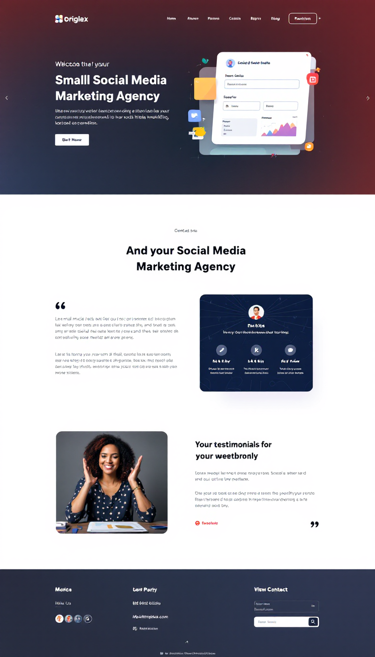 Create a simple and clean one-page website design for a small social media marketing agency. It should highlight services, client testimonials, and include contact information.