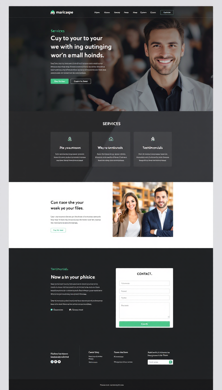 Create a simple, clean one-page website design to upgrade www.maricaspe.com, featuring a modern layout, user-friendly navigation, and visually appealing sections showcasing services, testimonials, and a contact form.