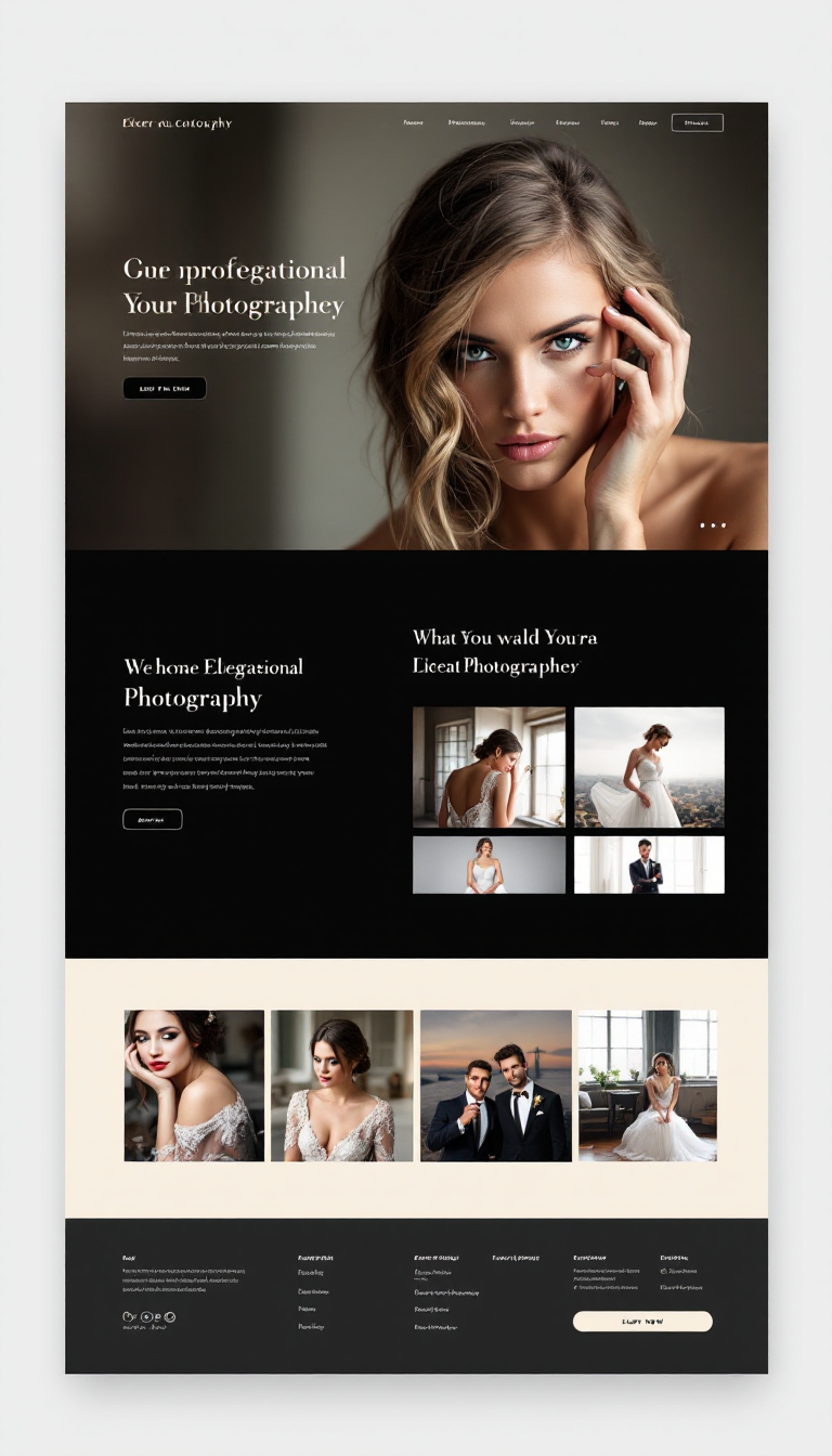 Design a sleek and modern one-page website for a professional photography business in Sydney, Australia. It should showcase the photographer's elegant portfolio with high-quality images, reflecting creativity and professionalism.