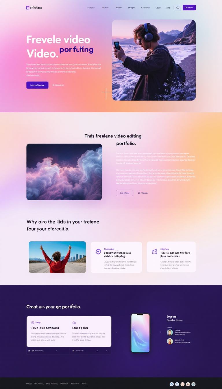 Create a simple and sleek one-page website to showcase your freelance video editing portfolio. Employ a vibrant color theme that conveys creativity and power, highlighting your unique style and skills.