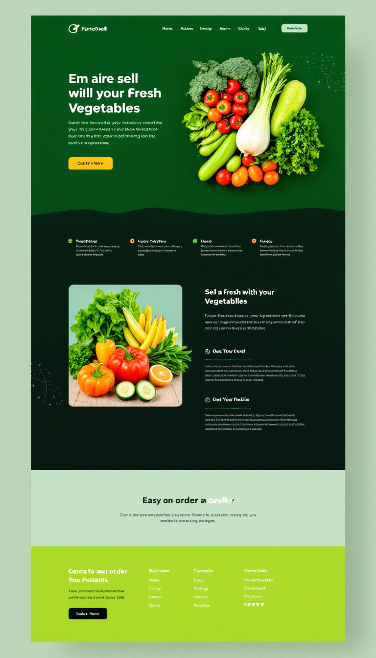 Design a simple and clean one-page landing website for selling fresh vegetables. Include vibrant images of various vegetables, clear product descriptions, and easy navigation for online orders.
