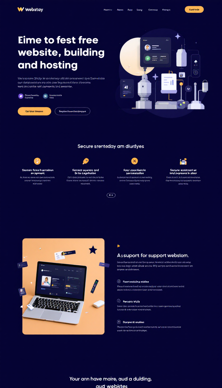 Design a simple one-page landing website for a company called Webstay that offers free website and store building and hosting services. The site should be in Swedish, highlight features like secure payments and AI capabilities, and convey a supportive guiding experience for users.