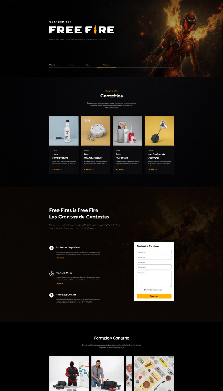 Crie um site de vendas simples e limpo para contas de Free Fire, destacando produtos, preços e um formulário de contato. Utilize um design atrativo e fácil de navegar.