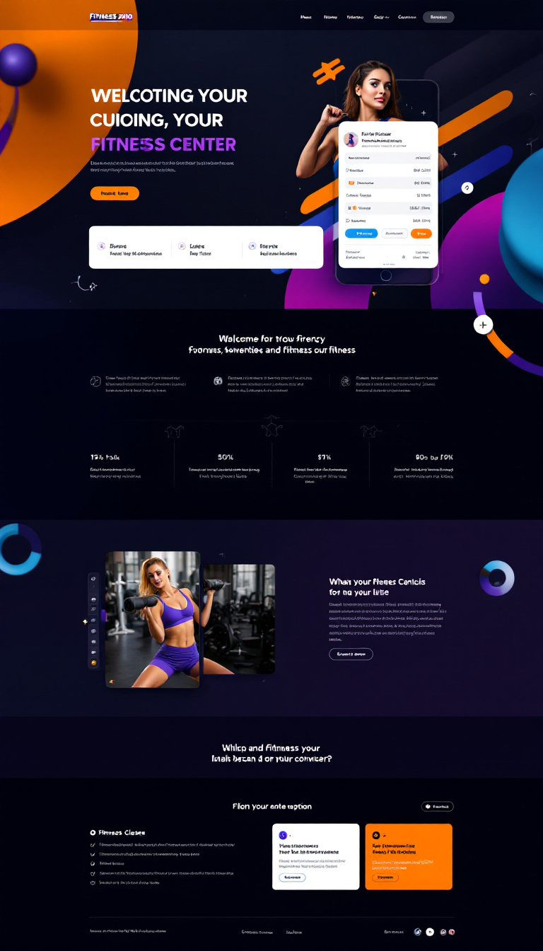 Design a sleek, mobile-friendly one-page website for a fitness center named "Fitness 2000," showcasing its services, classes, and membership options. Include a vibrant color scheme and engaging visuals to attract fitness enthusiasts.