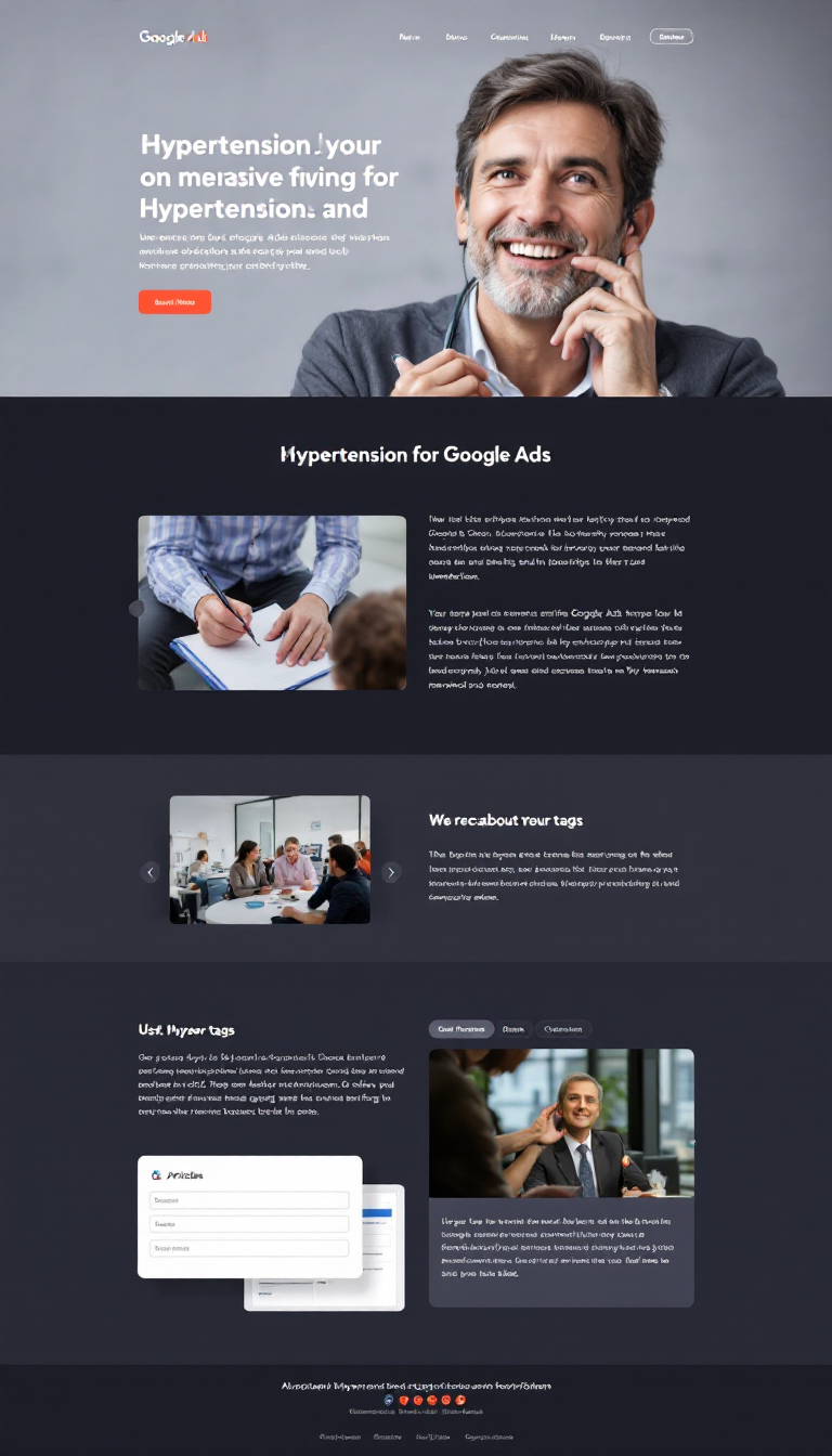 Create a unique, one-page website focused on Hypertension for Google Ads. The design should include separate sections for images, articles, and structured styles, with clear URL navigation patterns to maintain tags.