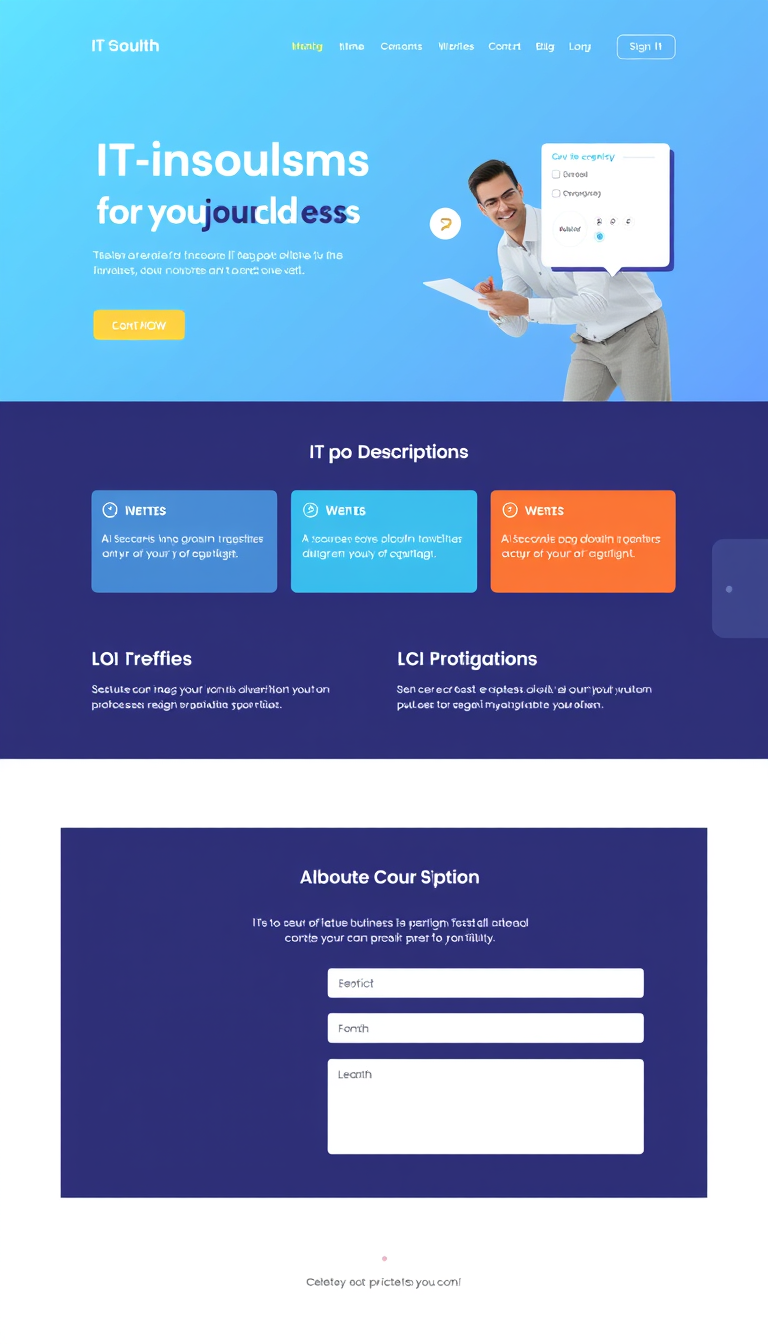 Design a one-page microsite for an IT consulting business, featuring a minimalist layout, professional color scheme, clear service descriptions, and a contact form. Emphasize user-friendly navigation and a modern aesthetic.