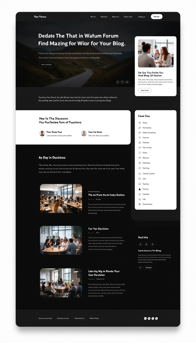 Design a clean and minimalist one-page blog website that features a forum system for discussions. The layout should emphasize readability and ease of navigation.