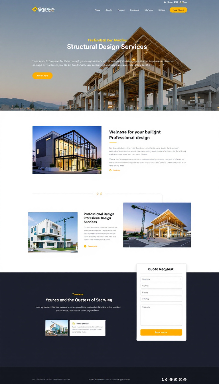 Create a clean, one-page website for "Structural Design Services," featuring professional design services for various buildings. Include sections for services, pricing, testimonials, and a quote request form, all optimized for mobile and SEO, with a modern color palette and clear typography. Display images of structural designs prominently and ensure easy navigation.