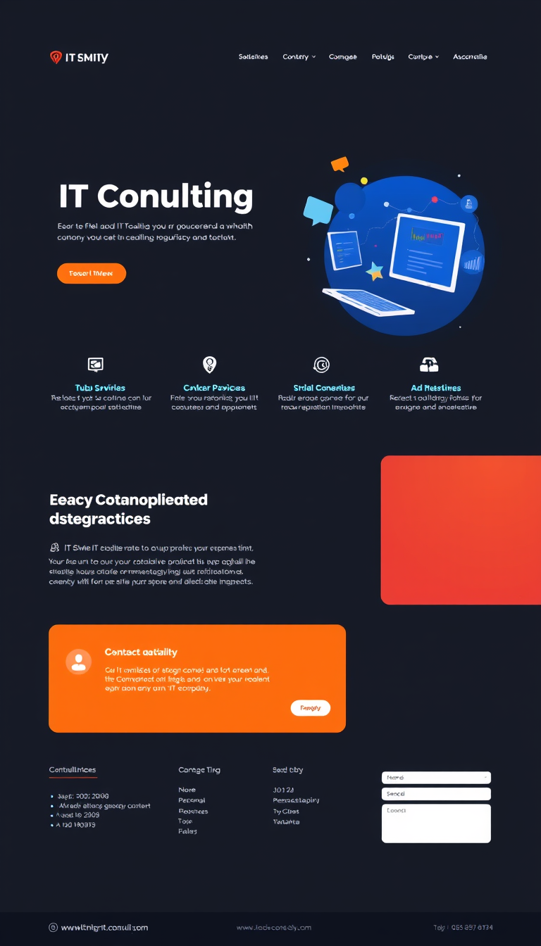 Design a simple and clean one-page website for an IT consulting business, highlighting services, expertise, and contact information. Use a professional layout with modern aesthetics and easy navigation.