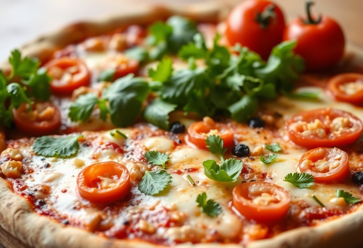 delicious pizza with fresh toppings and vegetables