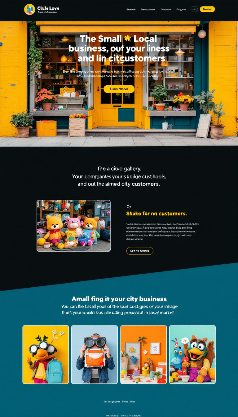 Design a vibrant one-page website for a small local business aimed at city customers. Include an engaging image gallery to showcase products and use bright colors that capture the brand's essence while emphasizing its uniqueness in the local market.