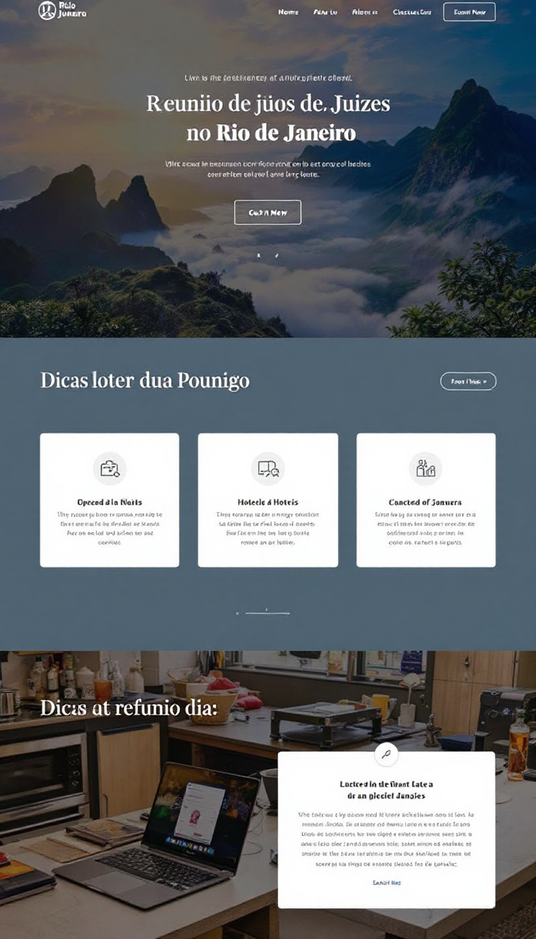 Criar uma página simples e clean sobre uma reunião de juízes em todo o país, destacando dicas de hotéis, restaurantes e passeios no Rio de Janeiro.