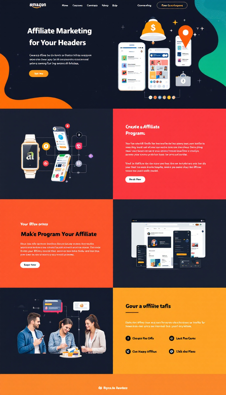 Create a visually appealing one-page affiliate marketing website designed for promoting products from organizations like Amazon, featuring attractive graphics and links to traffic-driving programs. The layout should be clean and engaging to attract users and encourage conversions.
