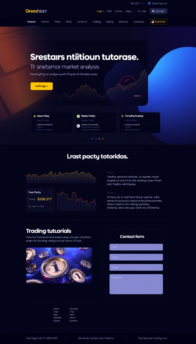 Design a sleek, professional website for a cryptocurrency trading business. Include sections for market analysis, trading tutorials, and a contact form for inquiries.