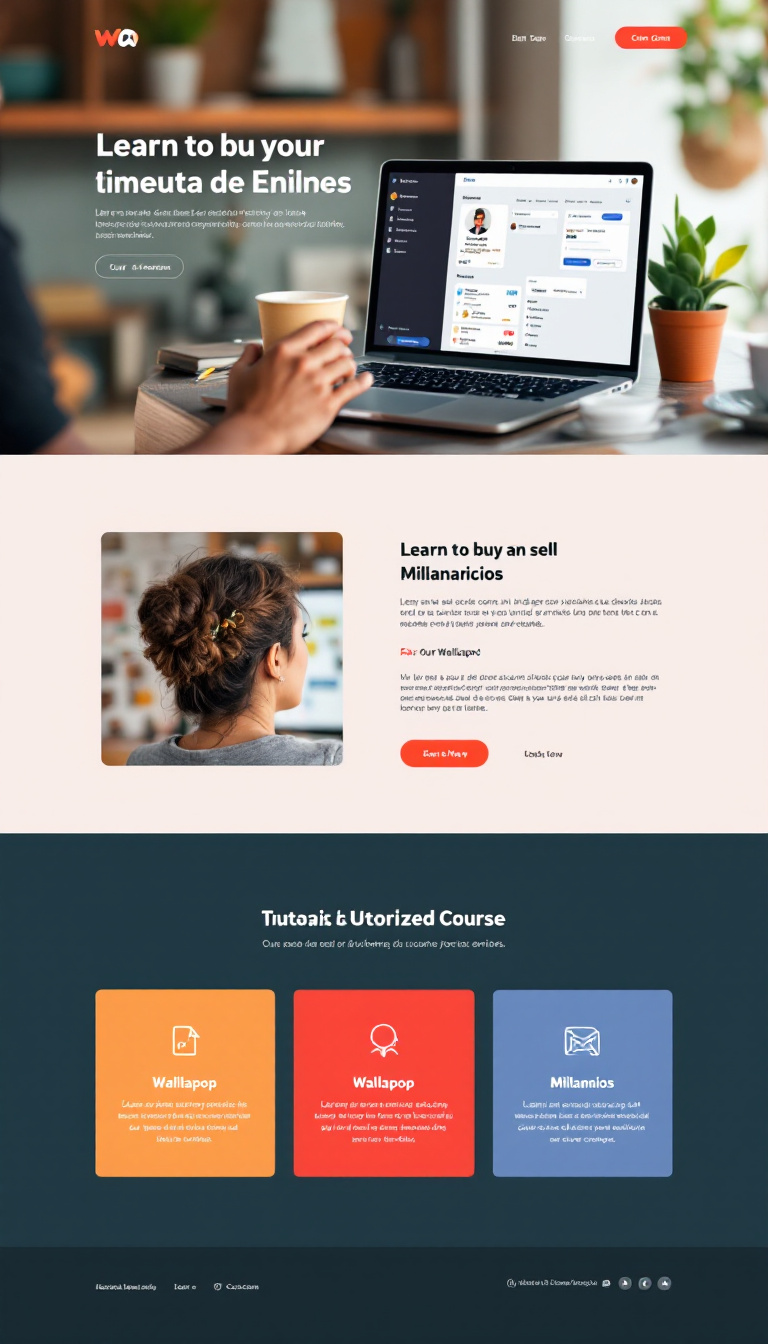 Create a simple one-page website aimed at seniors aged 60 and above, focusing on learning to buy and sell items on online platforms like Wallapop and Milanuncios. The design should prioritize clarity, easy navigation, and details about a tutorized course.