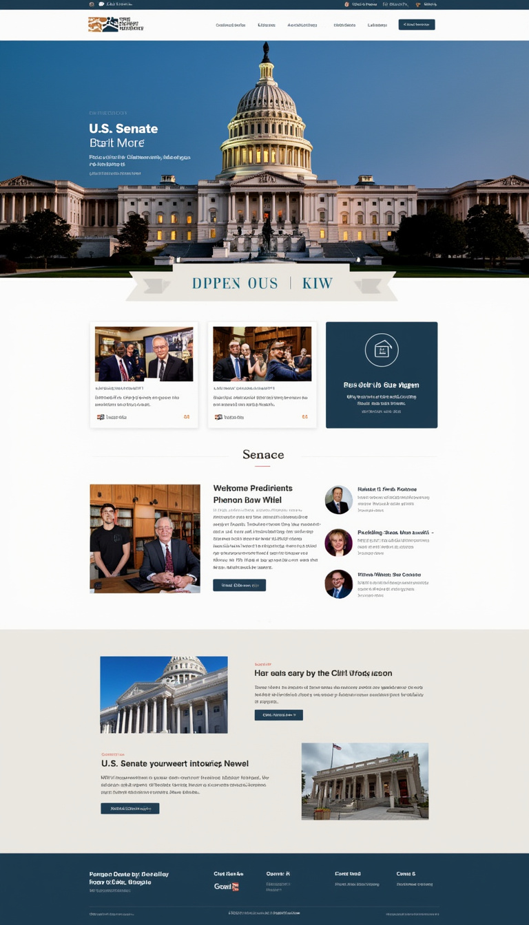 Create a one-page website overviewing the U.S. Senate, featuring key information and inviting visuals. Include engaging images and a welcoming design to draw in visitors.