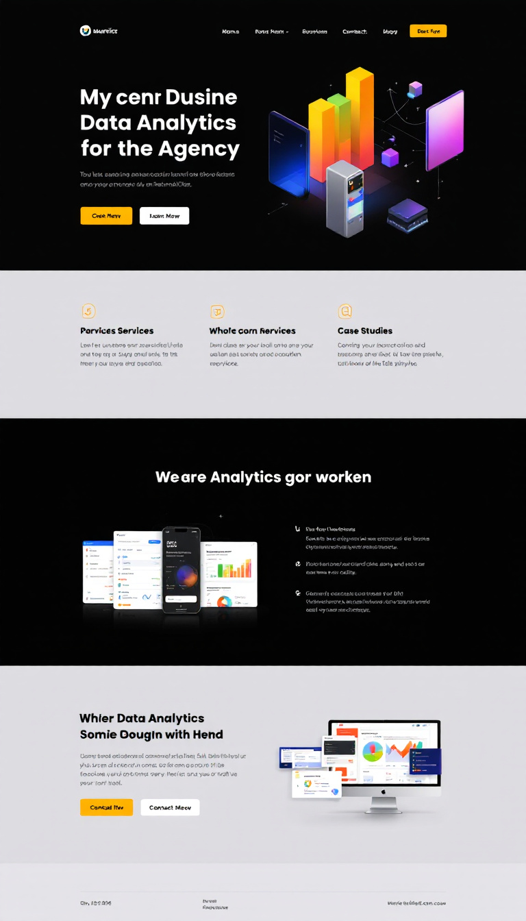 Design a simple and clean one-page website for a data analytics agency, featuring sections for services, case studies, and contact information, with a modern and professional aesthetic.