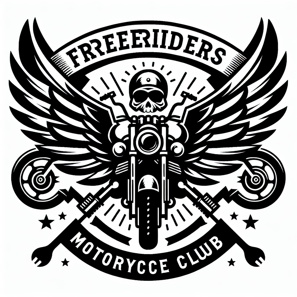 An emblem for a motorcycle club, vector, simple, black and white named NIKHIL VANKA