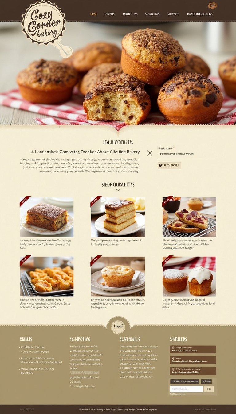 Design a simple and modern one-page website for Cozy Corner Bakery, highlighting its offerings while appealing to families and the local community. Include links to social media for engagement.