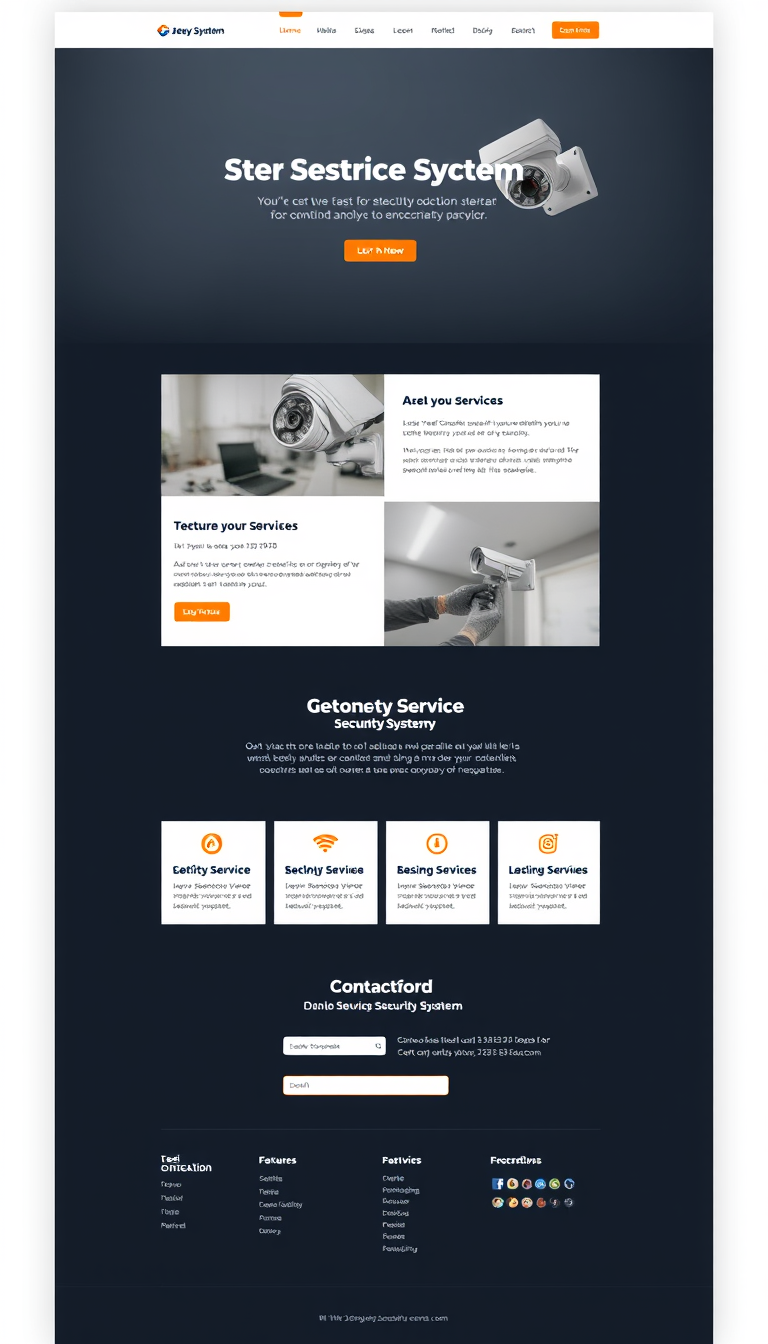 Design a clean, one-page website for "Jeeya Security System," showcasing services, features, and contact information with a professional layout and modern aesthetic.