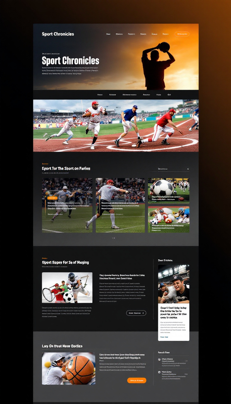 Design a simple, one-page sports blog website called "Sport Chronicles" for sports enthusiasts. It should feature an easy navigation layout, social media integration for content sharing, and a clean, professional appearance, appealing to a wide range of sports topics.