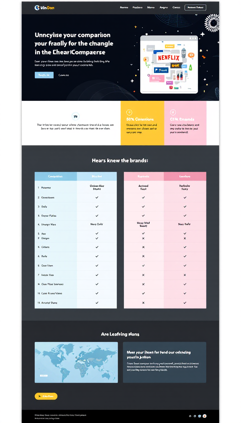 Create a simple one-page comparison website featuring a clean layout that highlights comparisons between 10 different brands. Include easy-to-read tables or charts for clear side-by-side comparisons.
