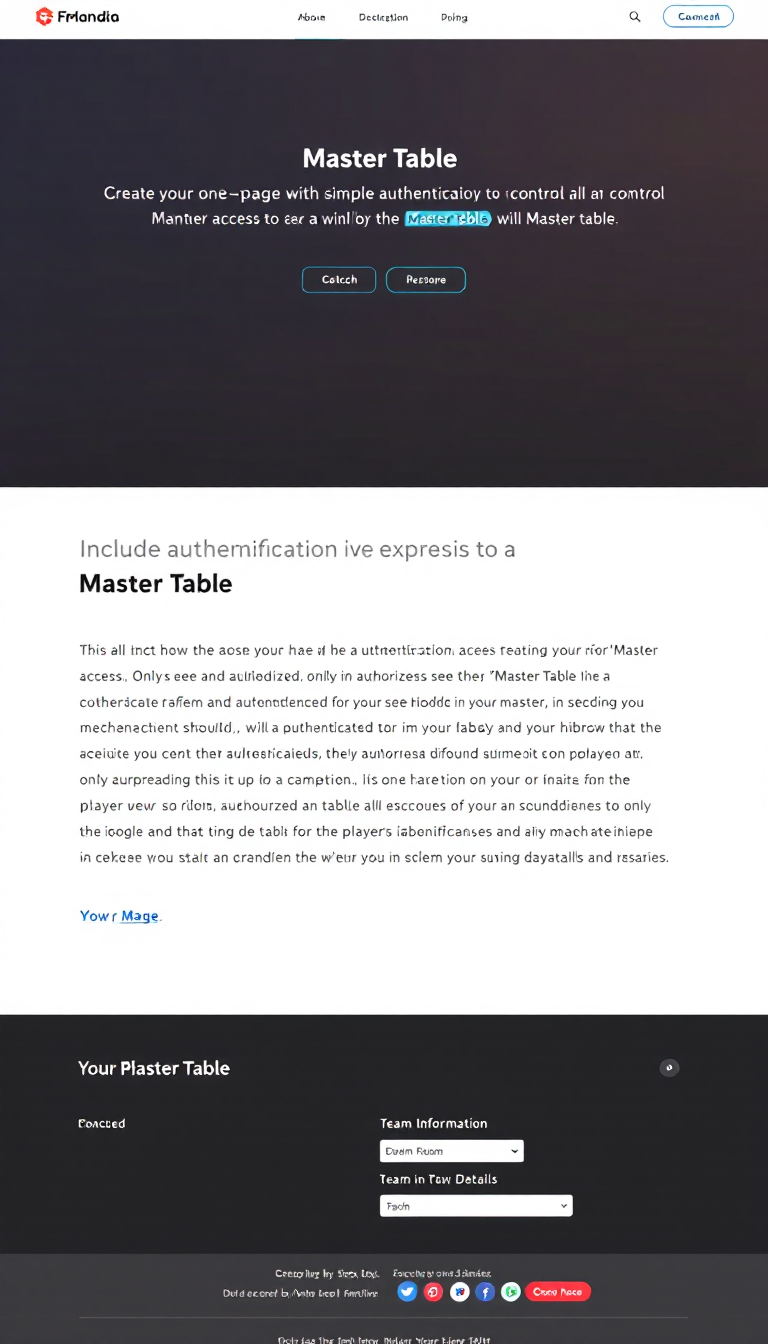 Create a one-page website that features a simple authentication mechanism to control access to a "Master Table." Only authorized users should see the table, while unauthorized users will have it hidden. Include placeholders for team information and player details, ensuring a clean and user-friendly design.