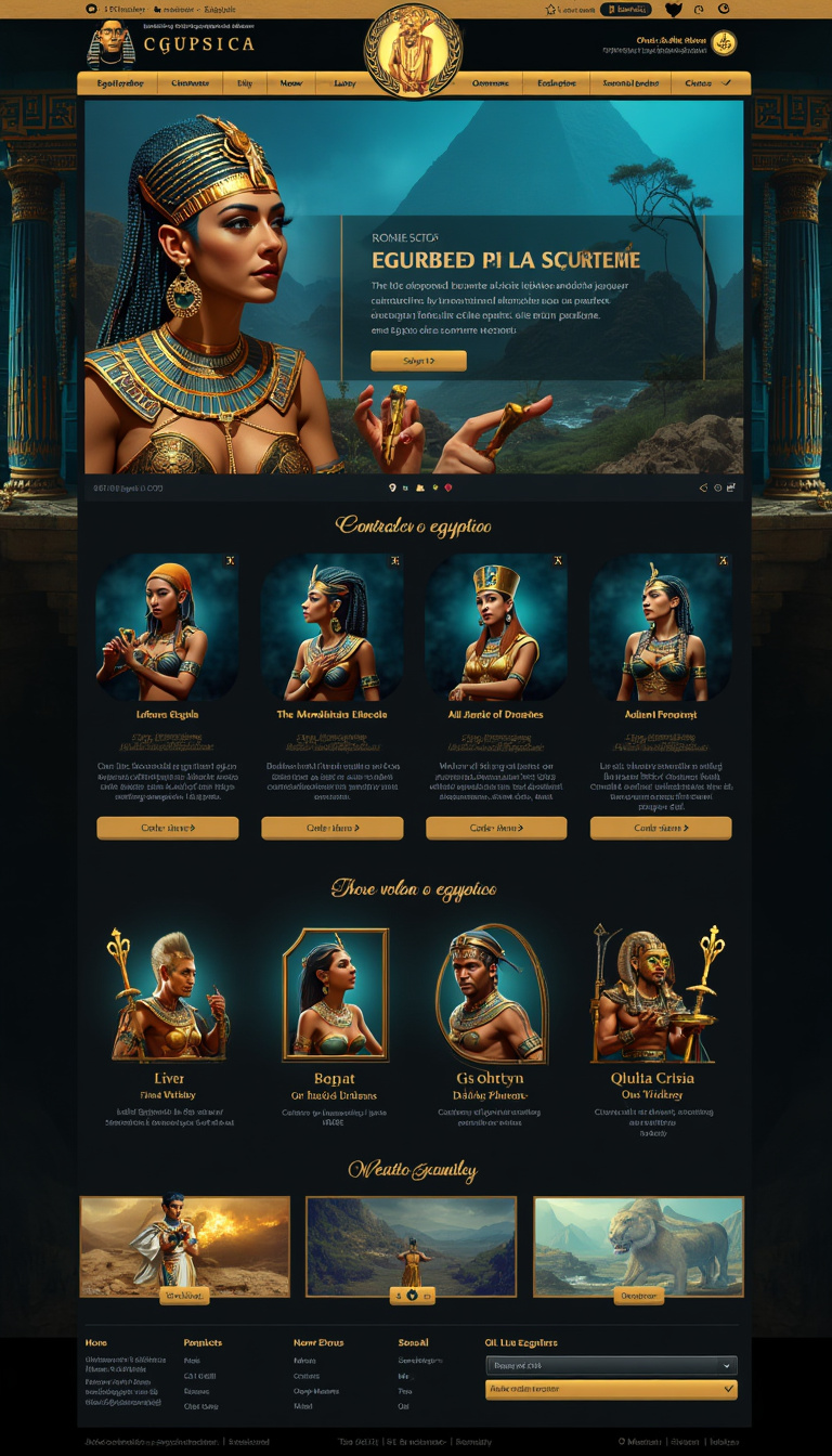 Crie um site de conteúdo adulto com temática egípcia, utilizando cores dourado e azul. O design deve ser simples e limpo, destacando elementos da cultura egípcia.