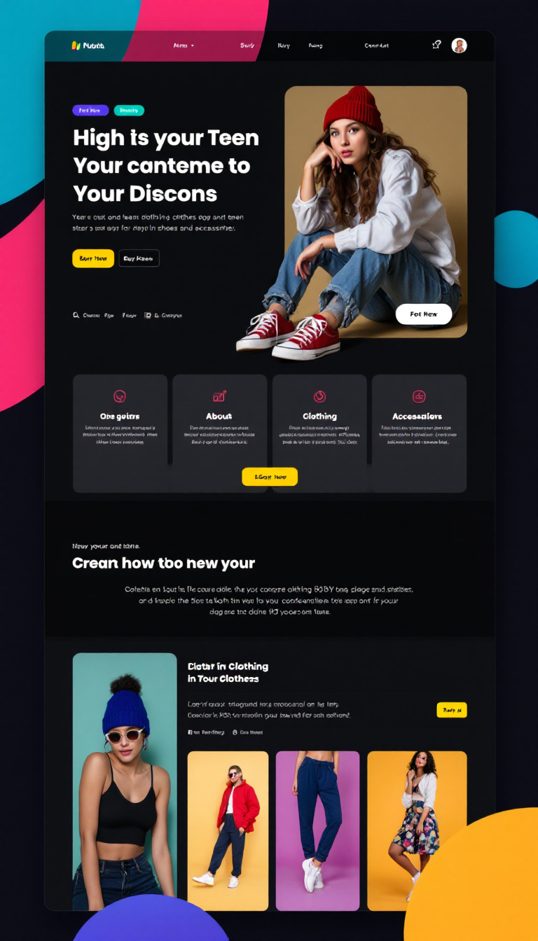 "Design a sleek, modern one-page online store targeting teens, featuring trendy and classic clothing, shoes, and accessories. Incorporate a user-friendly layout with intuitive navigation, smooth animations inspired by iOS 18, and a vibrant aesthetic that resonates with young audiences."