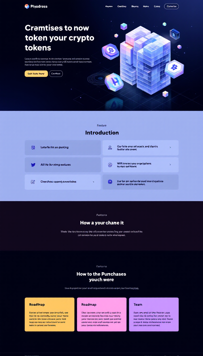 Create a simple one-page website to showcase your crypto token, highlighting its features, benefits, and how to purchase it. Include sections for a brief introduction, roadmap, team, and contact information.
