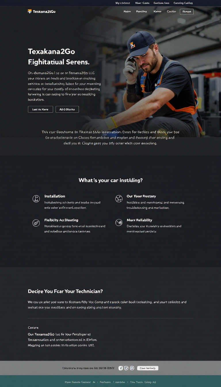 Create a simple one-page website for Texarkana2Go LLC, showcasing their on-demand labor and field technician services. Highlight their core offerings, including installation, maintenance, troubleshooting, and merchandising services, emphasizing reliability, professionalism, and efficiency.