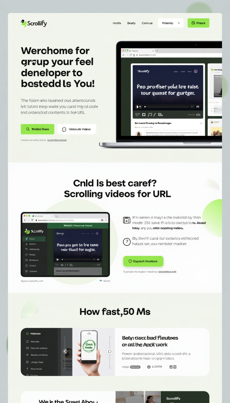 Design a simple, one-page website for "Scrollify," a SaaS tool that generates scrolling videos from any URL. The layout should be clean and modern, highlighting the features and benefits of the service.
