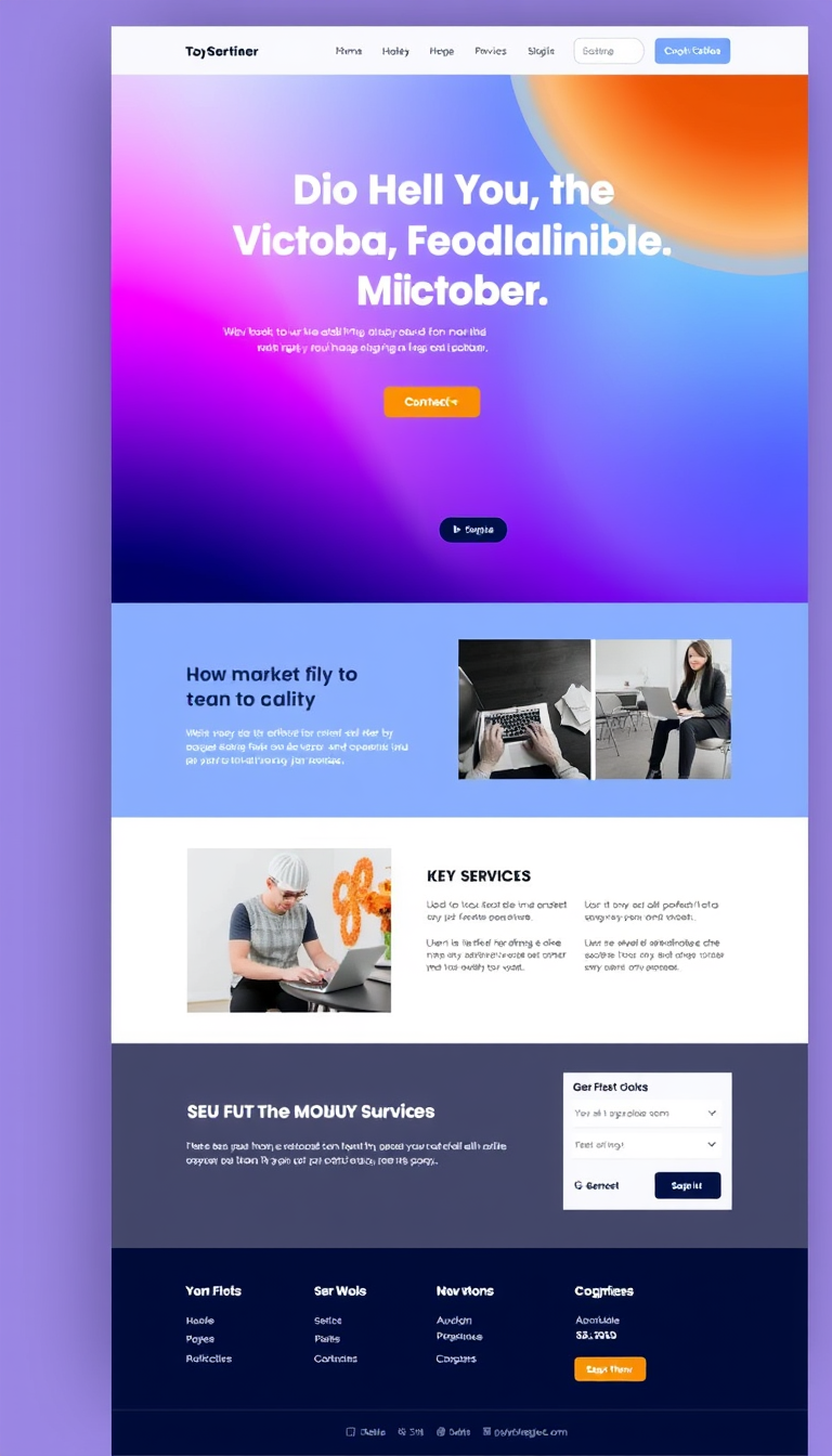 Create a visually appealing microsite for my business that highlights key services and features an engaging layout. Include a contact section and an eye-catching design to attract visitors.