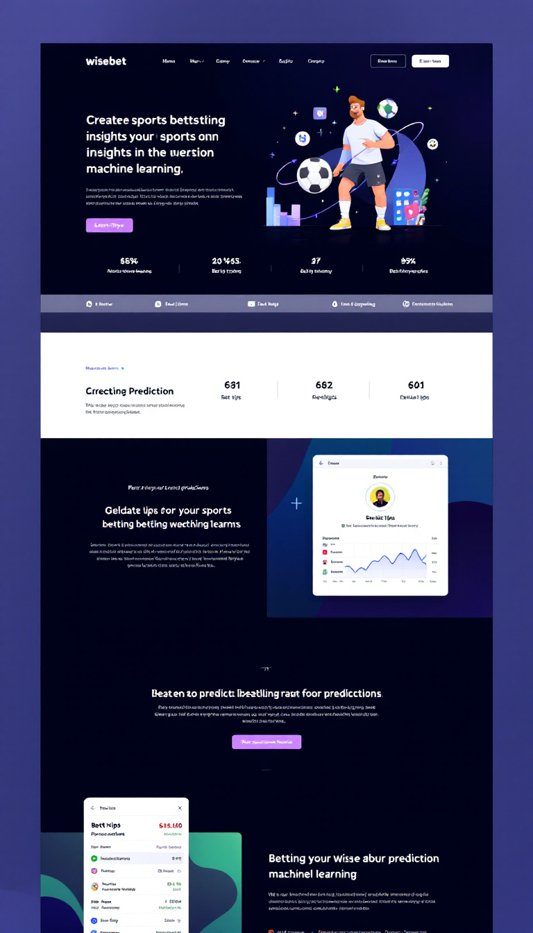 Create a one-page website for 'wisebet', a sports betting insights platform that utilizes machine learning. The design should be modern and clean, with sections dedicated to betting tips and predictions.