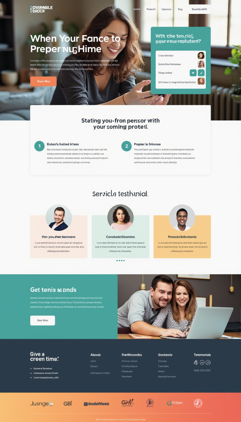 Design a simple and clean one-page website for my online business featuring a modern layout, engaging visuals, and clear sections for services, testimonials, and contact information.