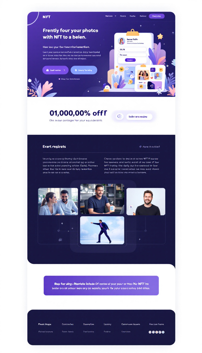 Design a simple one-page website for NFT enthusiasts to upload photos of their daily reservation successes or failures. The layout should be clean and user-friendly, allowing easy photo uploads and engagement within the community.