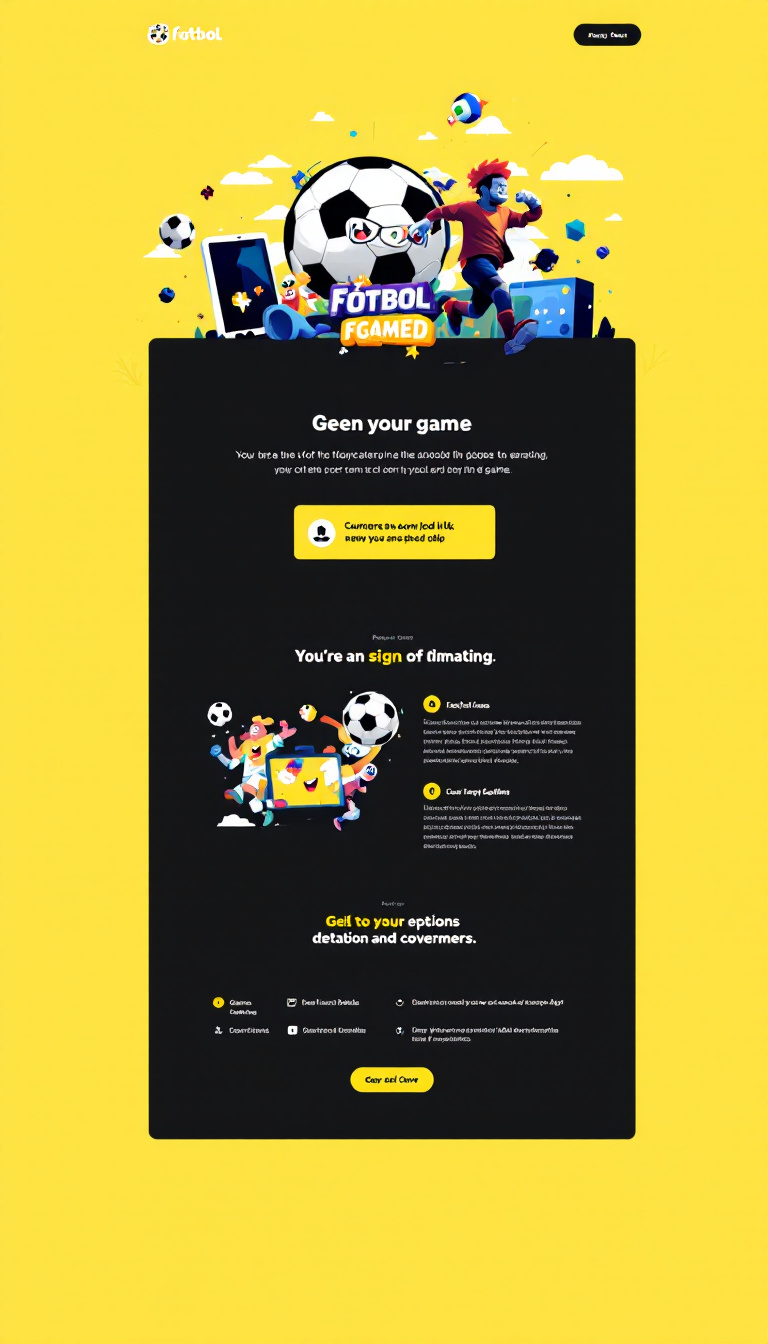 Design a simple one-page website for a fútbol-themed video game, showcasing vibrant graphics and a dynamic layout. Include sections for game features, download links, and a cheerful call to action.