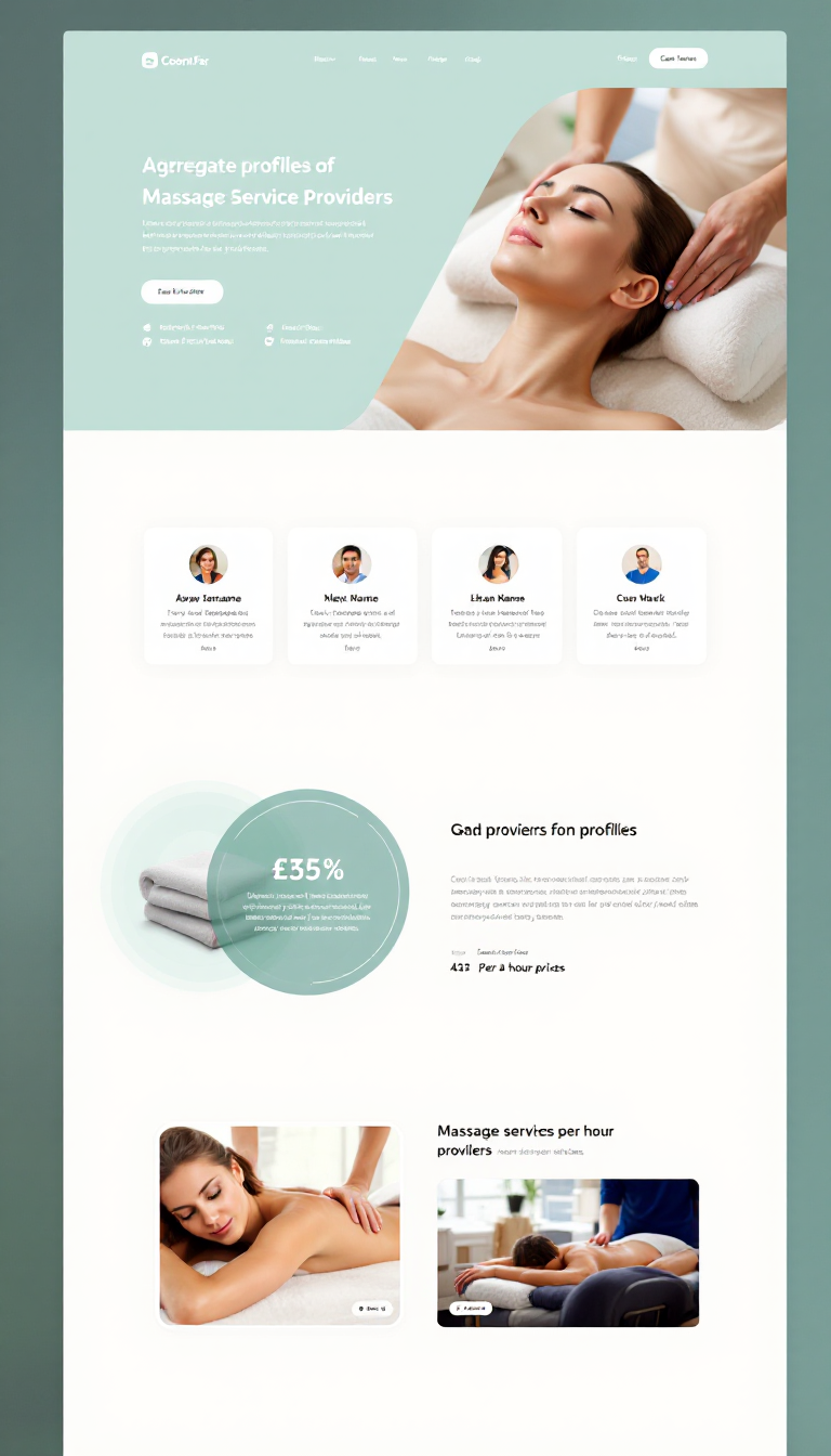 Design a clean, modern one-page website that aggregates profiles of massage service providers. It should feature filters for various parameters and display essential details like name and per-hour price on the main page, with expandable sections for more information and customer reviews. Ensure the layout is mobile-friendly and optimized for all devices.