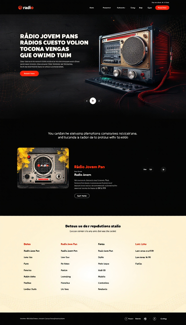 Crie um site de tocador de rádios voltado para jovens que adoram nostalgia, apresentando a Rádio Jovem Pan e outras emissoras com músicas dos anos 80 e 90. O design deve incluir botões metálicos, um fundo texturizado, e uma lista de reprodução com detalhes das faixas atuais.