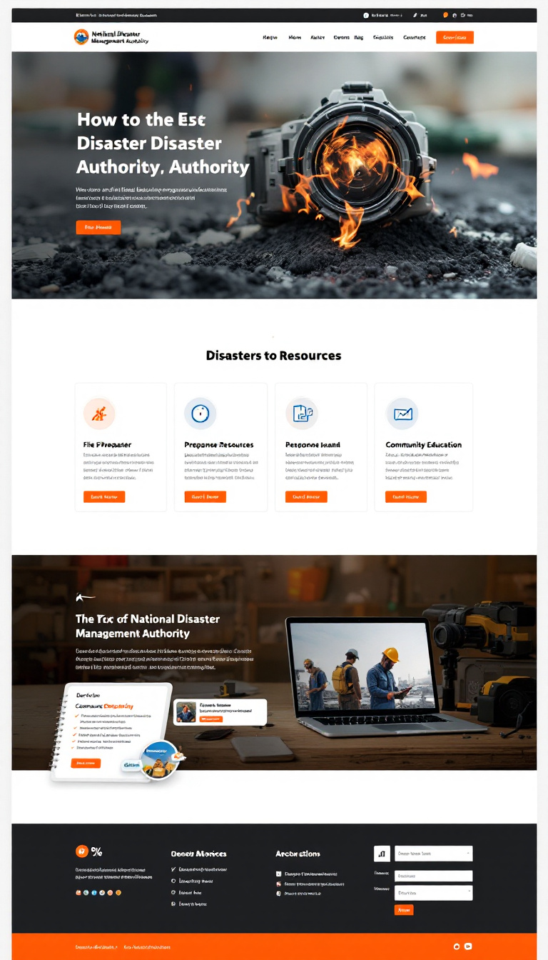 Design a simple and clean one-page website for the National Disaster Management Authority, featuring sections on disaster preparedness, response resources, and community education. Include an intuitive layout with visually appealing graphics and clear navigation.