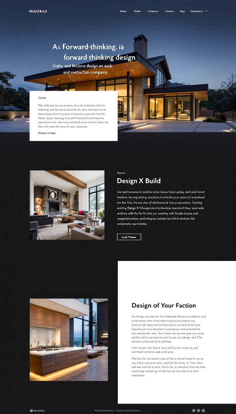 Design a sleek one-page website for DesignX Build, a forward-thinking design and construction company. Highlight their expertise in creating stunning interiors and exteriors, emphasizing innovation, quality craftsmanship, and a commitment to client satisfaction.